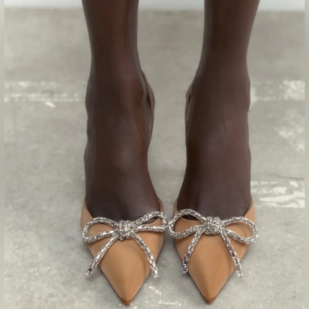 NWOT Zara Bow Slingback Neutral Heels Size 40 - Picture 5 of 15